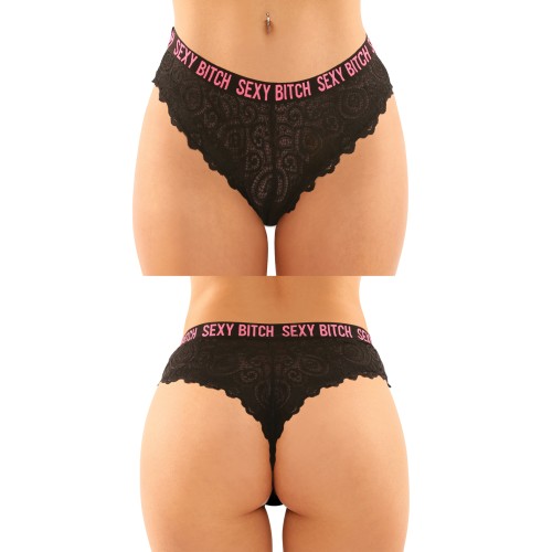 Pack Vibes Buddy Sexy Bitch Panty de Encaje Tanga Micro Negro PKN LXL