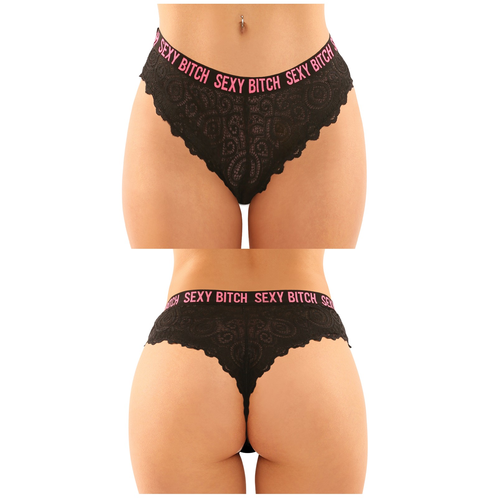 Pack Vibes Buddy Sexy Bitch Panty de Encaje Tanga Micro Negro PKN LXL