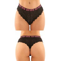 Pack Vibes Buddy Sexy Bitch Panty de Encaje Tanga Micro Negro PKN LXL