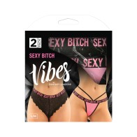 Pack Vibes Buddy Sexy Bitch Panty de Encaje Tanga Micro Negro PKN LXL