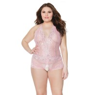 Teddy Crotchless Halter Rosa Crystal para Seducción Total