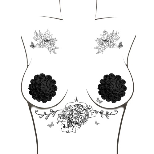 Neva Nude Burlesque Nightfall Roses Pasties Black