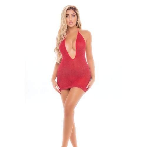 Pink Lipstick Love Bite Plunge Halter Dress Red