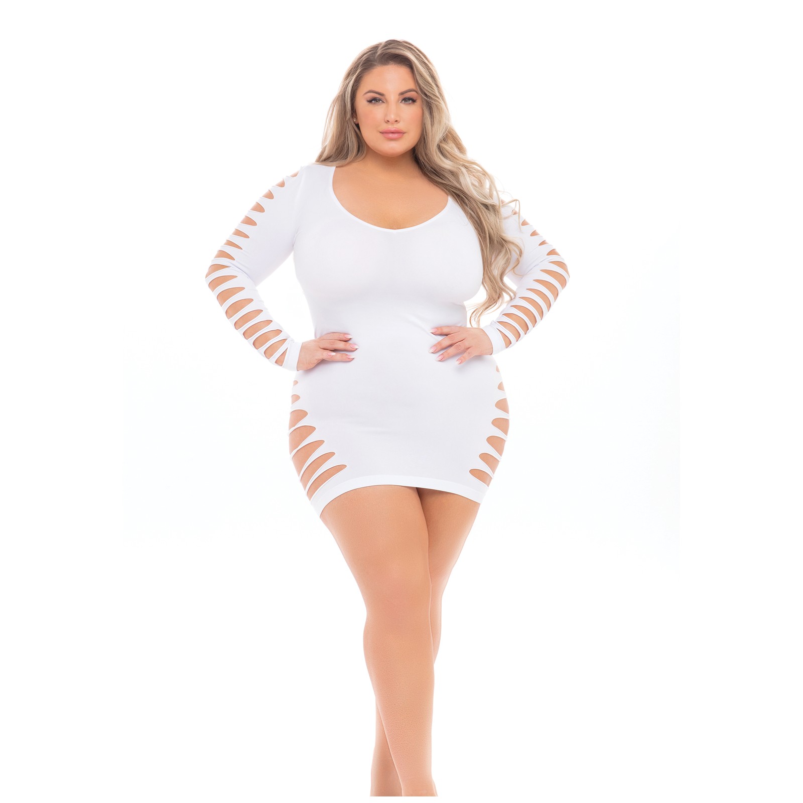 Pink Lipstick Bold Babe Long Sleeve Dress - White