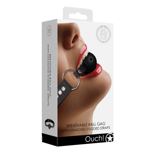 Ball Gag Transpirable con Diamantes Shots Ouch Negro