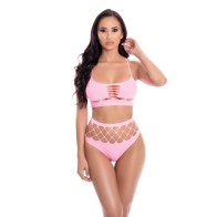 Conjunto de Sujetador y Tanga Alta Cintura Pink Lipstick Neon Dreams