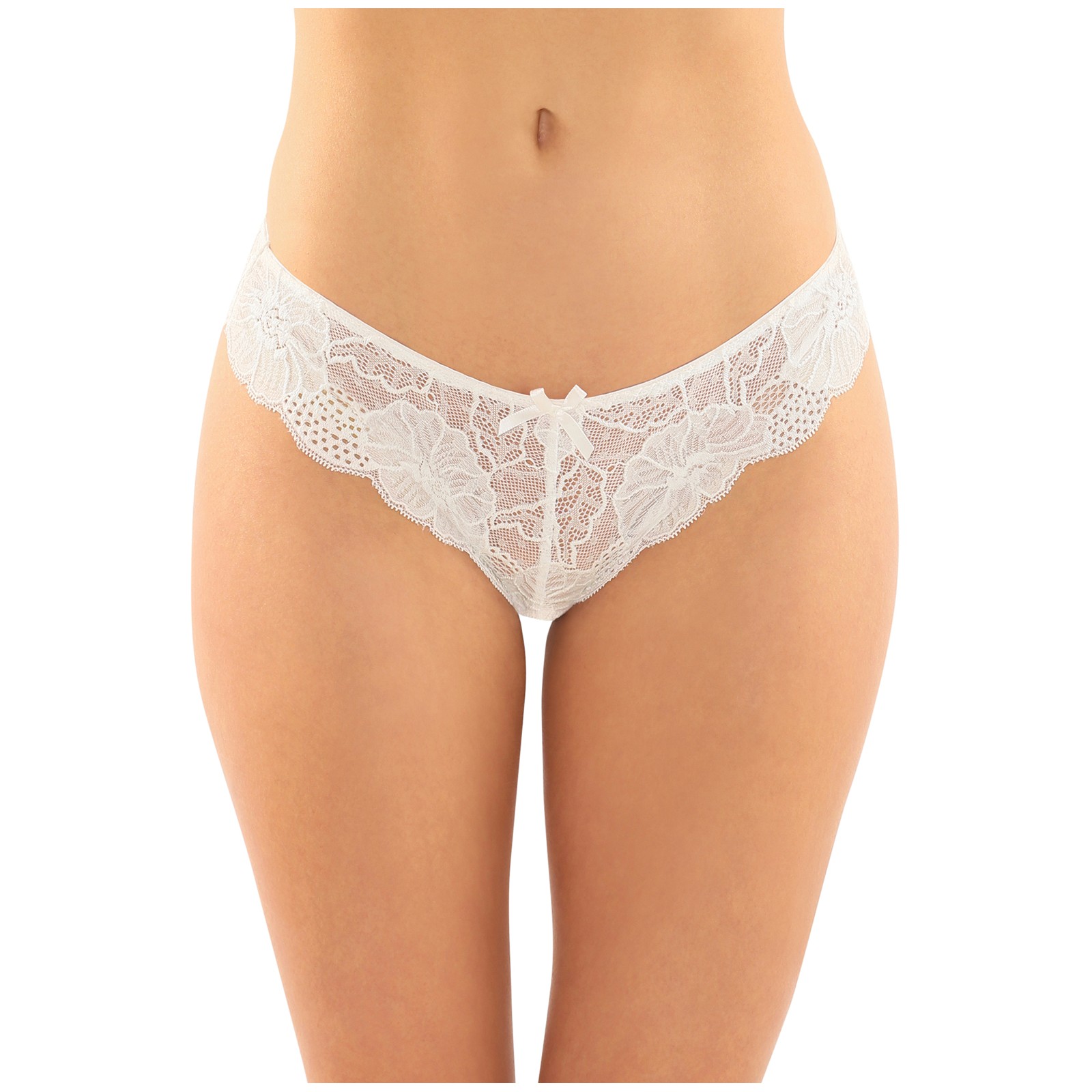 Panty de Encaje Floral Crotchless Poppy - Blanca Lencería Seductora