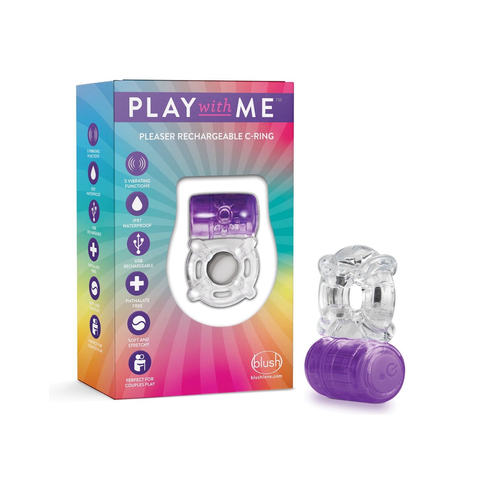 Play with Me Rechargeable Vibrating C Ring Purple