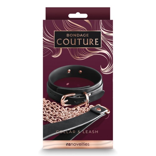 Collar y Correa Bondage Couture Negros para Juegos Aventureros