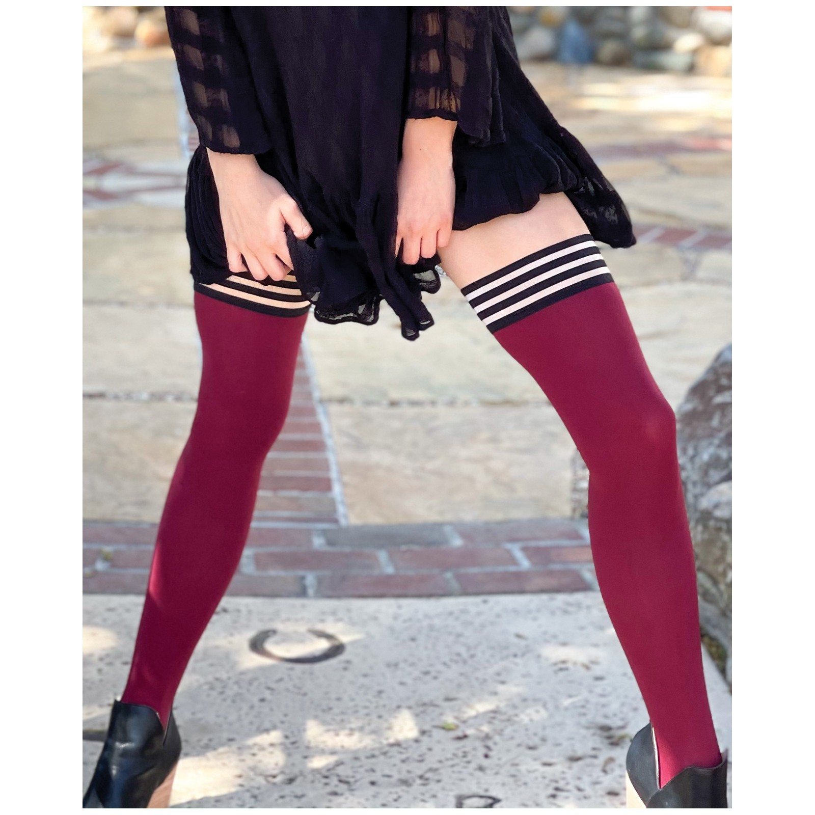 Kixies Heather Opaque Thigh Highs Cranberry A