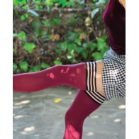 Kixies Heather Opaque Thigh Highs Cranberry A