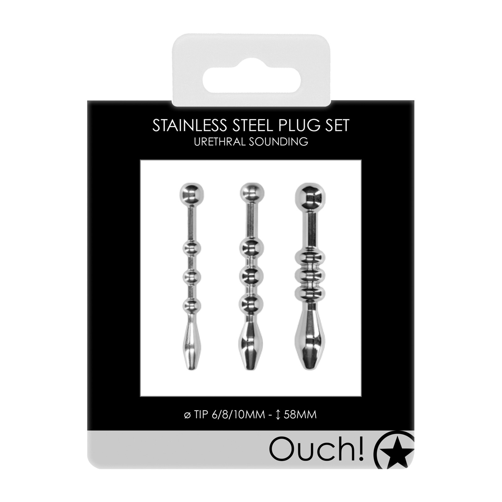 Shots Ouch Urethral Sounding Metal Plug Set 58mm