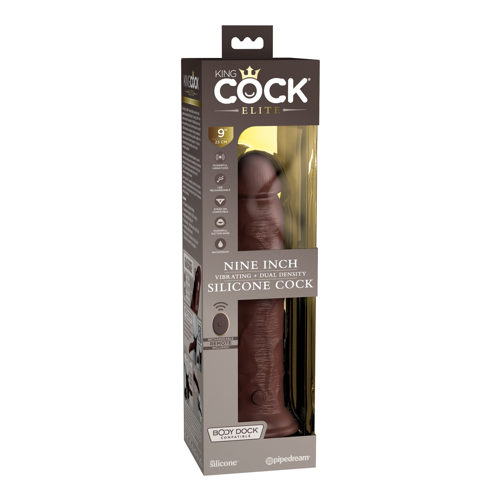 Dildo Vibrador de Silicona Doble Densidad King Cock Elite Marrón