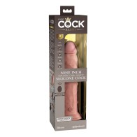 King Cock Elite Dildo Vibrador de Silicona Doble Densidad 9 Pulgadas con Control Remoto Claro