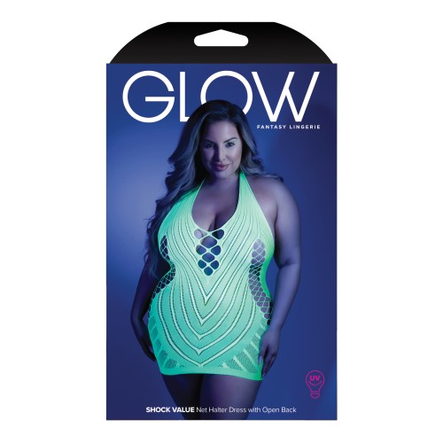 Glow Black Light Net Halter Dress Neon Green QN