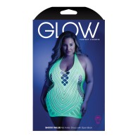 Glow Black Light Net Halter Dress Neon Green QN