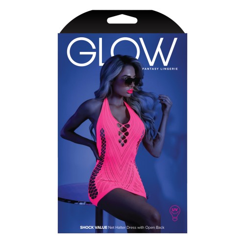 Glow Black Light Net Halter Dress - Neon Pink O/S