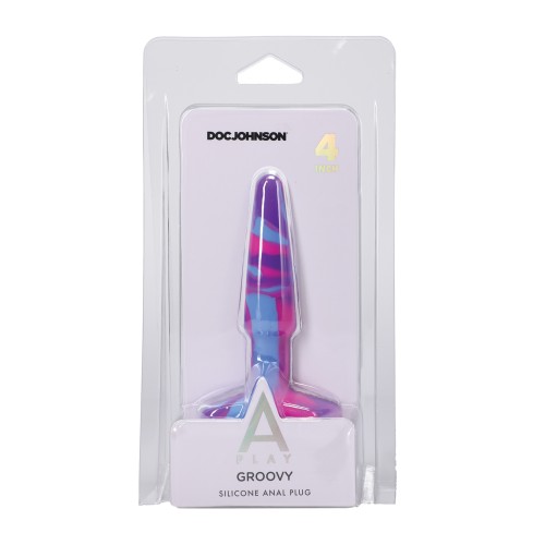 A Play 4" Groovy Silicone Anal Plug - Multicolor/Pink