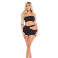 Pink Lipstick Femme Seamless Bandeau & Skirt in Black