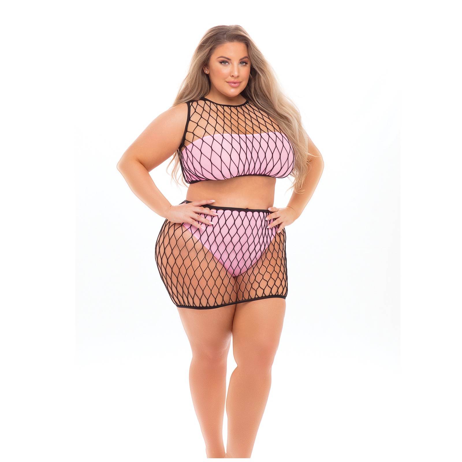 Pink Lipstick Crave You Fishnet Set - Pink QN