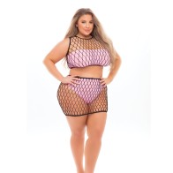 Pink Lipstick Crave You Fishnet Set - Pink QN