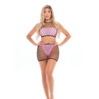 Pink Lipstick Crave You Fishnet Cami Top and Skirt Pink