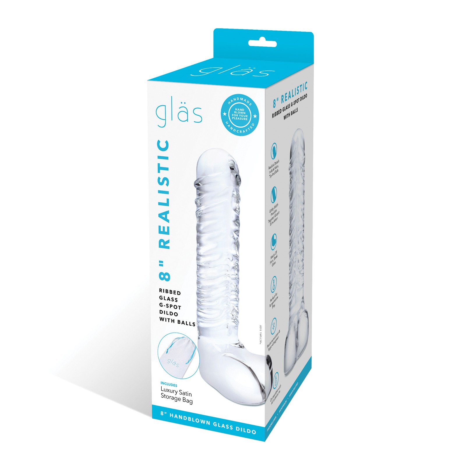 Glas 8" Ribbed Glass G-Spot Dildo - Clear