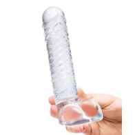 Dildo de Cristal Ribeteado de 8" para G-Spot - Transparente