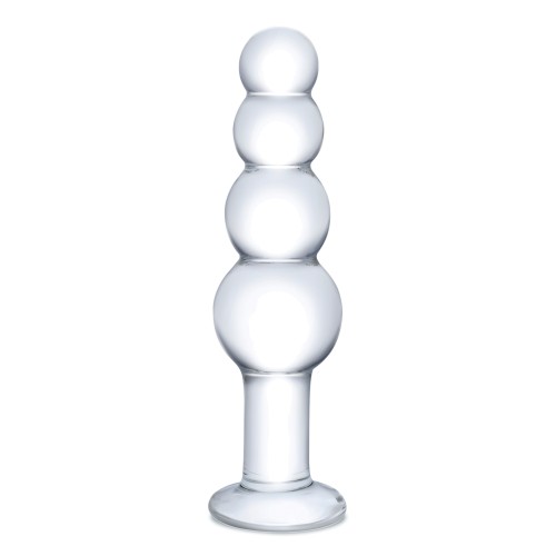 Clear Glass Beaded Butt Plug 7.25 Inch