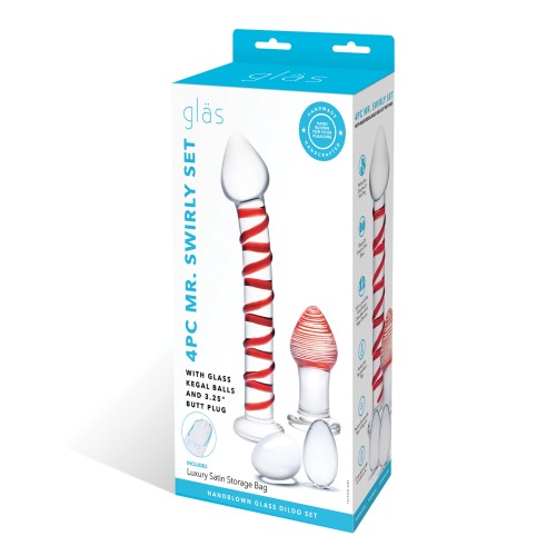 Set de 4 pc Glas Mr. Swirly Bolas Kegel de Vidrio Plug Anal Rojo