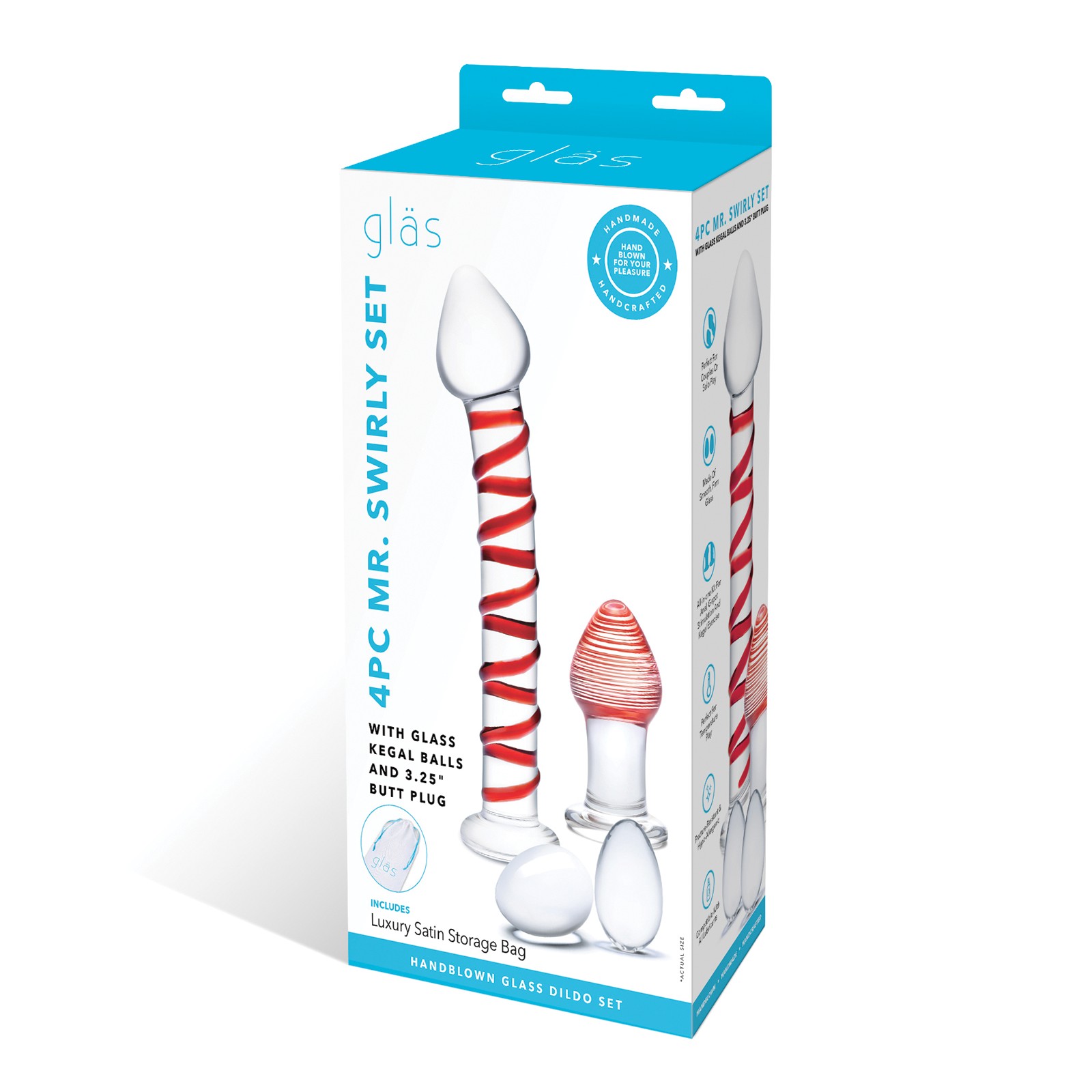 Glas Mr. Swirly 4 pc Set Glass Kegel Balls Butt Plug Red