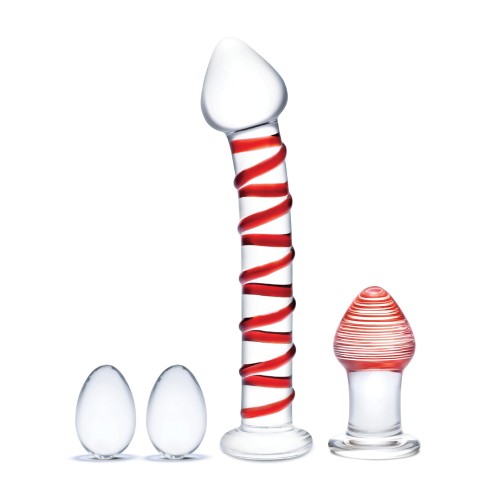 Glas Mr. Swirly 4 pc Set Glass Kegel Balls Butt Plug Red