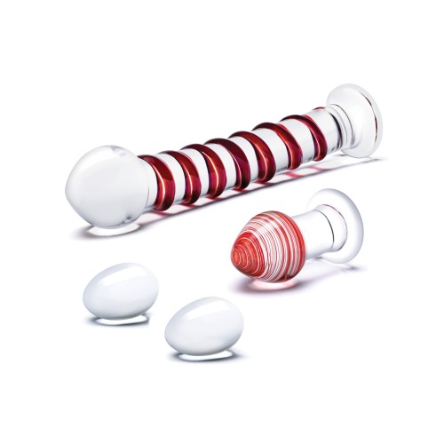 Glas Mr. Swirly 4 pc Set Glass Kegel Balls Butt Plug Red