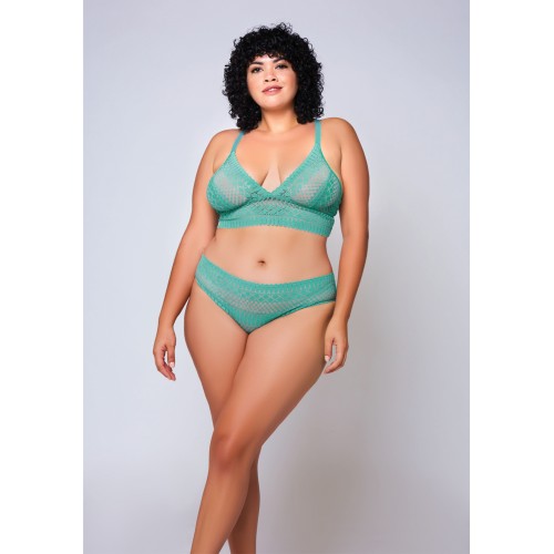 Bralette y Hipster de Encaje Geométrico Verde Teal - 1X