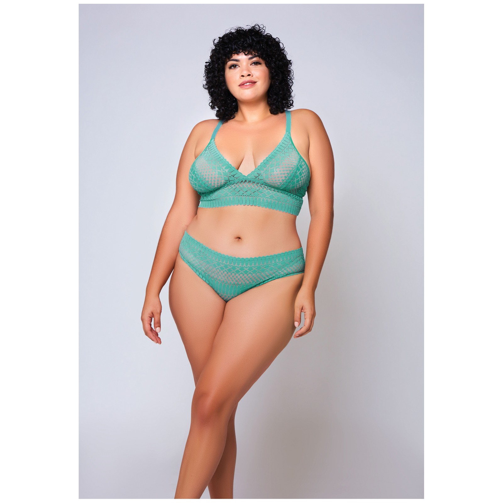 Bralette y Hipster de Encaje Geométrico Verde Teal - 1X