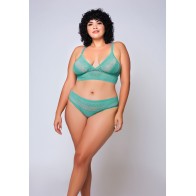 Bralette y Hipster de Encaje Geométrico Verde Teal - 1X