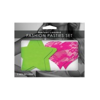 Fantasy UV Reactive Neon Pasties - Green & Pink Pack