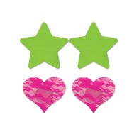 Fantasy UV Reactive Neon Pasties - Green & Pink Pack