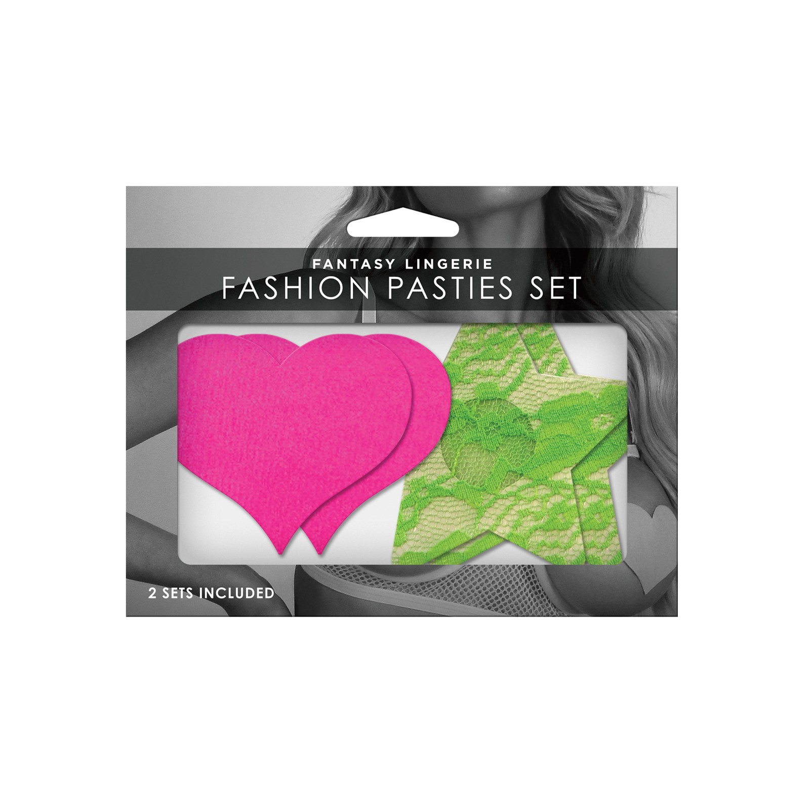 Fantasy UV Reactive Neon Heart & Lace Star Pasties - Pink & Green O/S