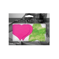 Fantasy UV Reactive Neon Heart & Lace Star Pasties - Pink & Green O/S