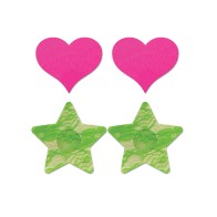 Fantasy UV Reactive Neon Heart & Lace Star Pasties - Pink & Green O/S