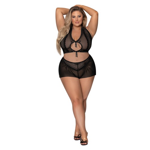 Modern Romance Tie Front Halter & Tap Pant Set - Black 2X