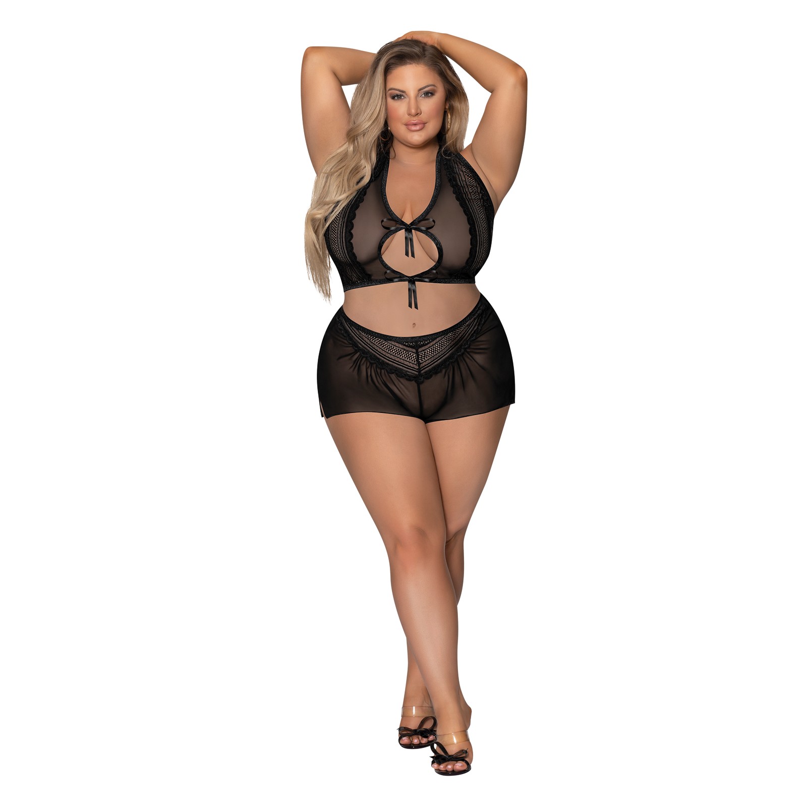 Modern Romance Tie Front Halter & Tap Pant Set - Black 2X