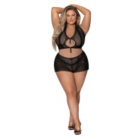 Modern Romance Tie Front Halter & Tap Pant Set - Black 2X