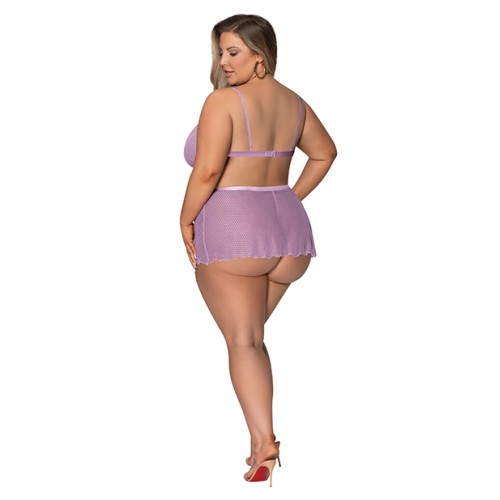 Girl Next Door Strappy Bralette with Flirty Thong Skirt Lilac