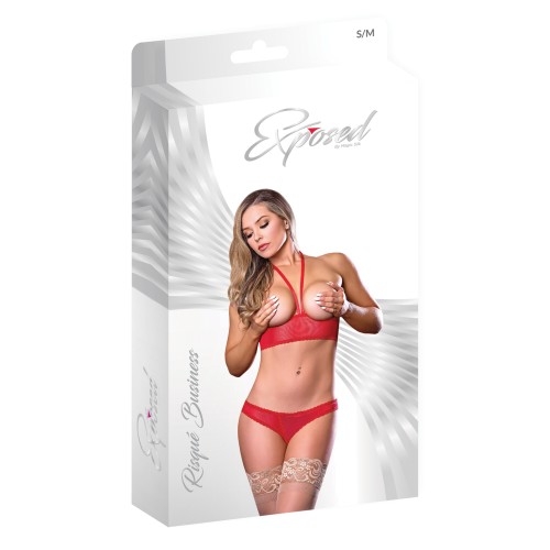 Sujeta Pechos Cupless Panty Crotchless Risqué Business Rojo L/XL