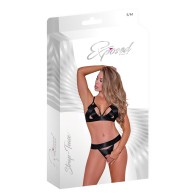 Conjunto de Sujetador Strap-Tease y Panty Sin Entrepierna - Negro L/XL