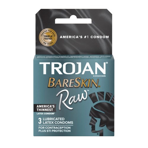 Condones Trojan BareSkin Raw Pack de 3 - Comodidad Sútil