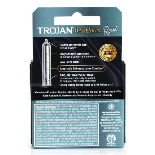 Condones Trojan BareSkin Raw Pack de 3 - Comodidad Sútil