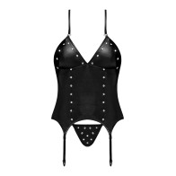 Lust Madame Corset with Metal Garters and G-String Black L/XL